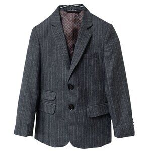 LEO & ZACHARY Boys Blazer Size 7 Grey Flannel Pinstripe Suit Jacket